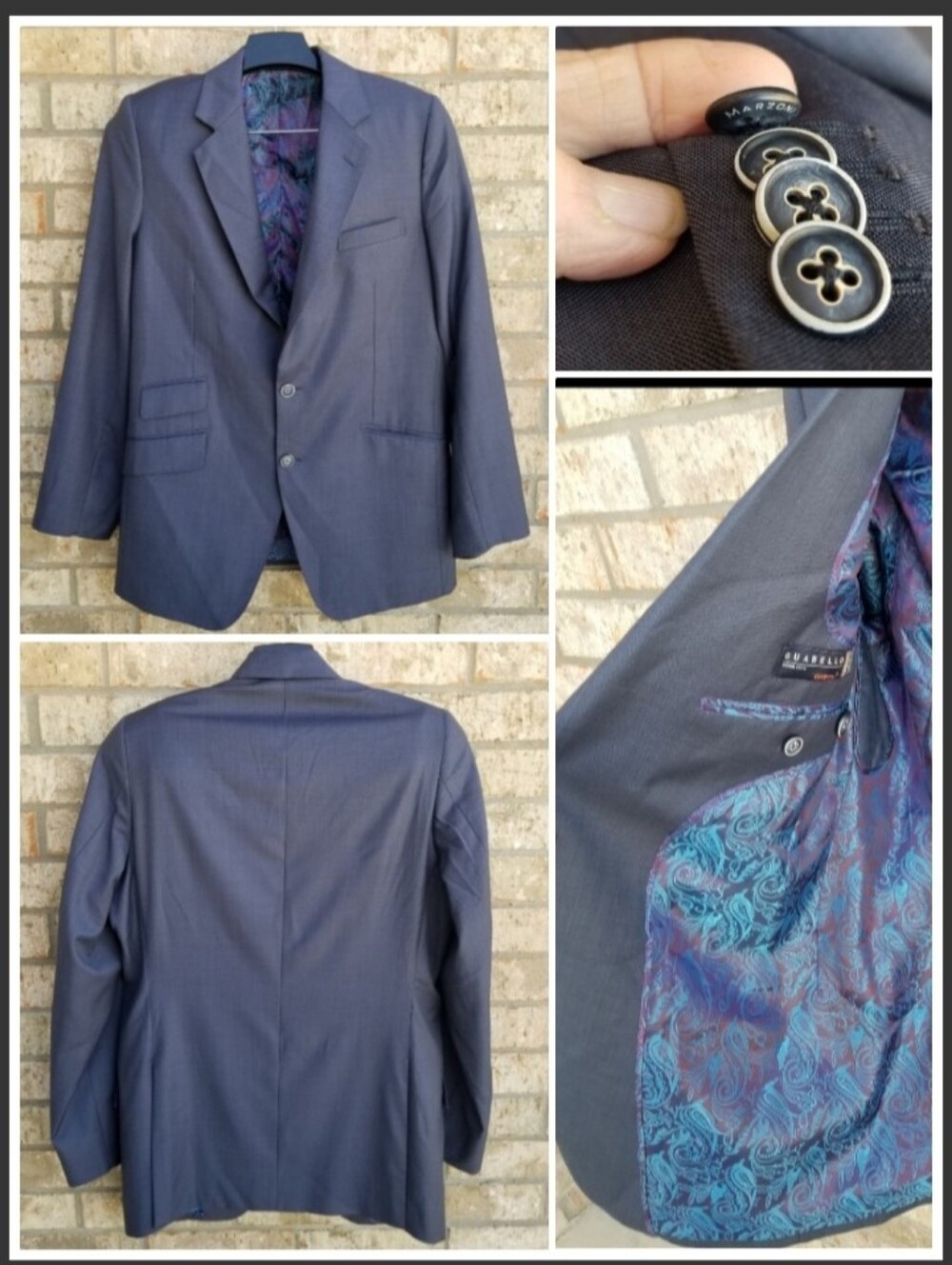 Guabello Super150's NAVY BLUE Custom DESIGNER SUIT Jacket ( M/40R) Sport Coat